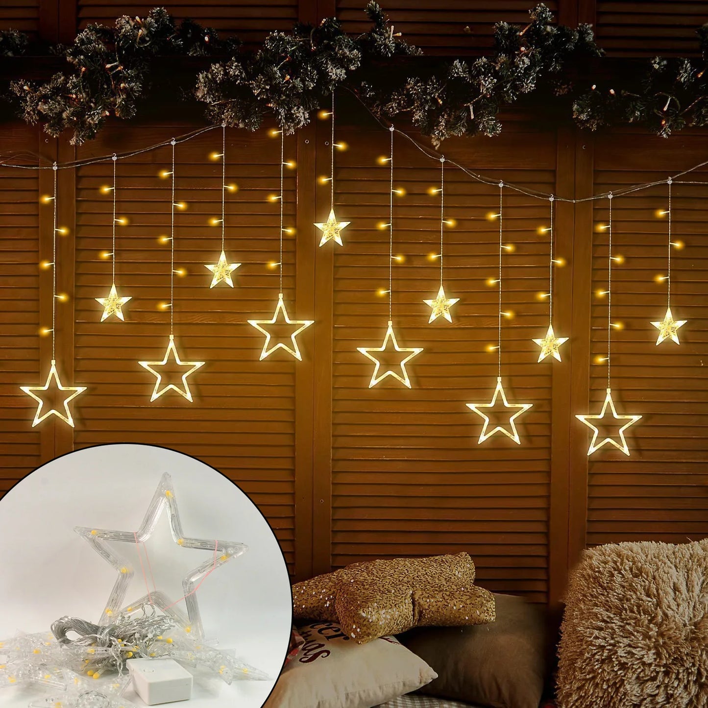 Stars Led Curtain String Lights With 8 Flashing Modes For Home Decoration