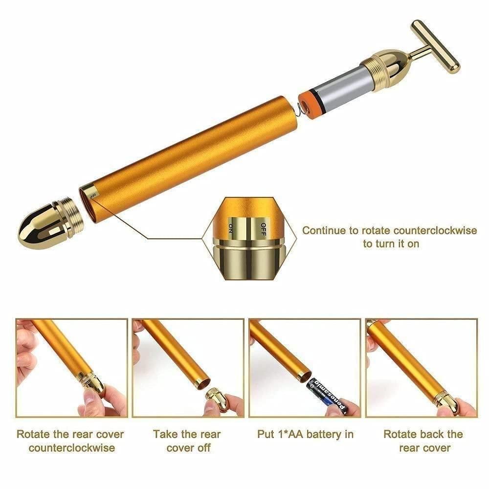 24K Gold Beauty Bar Electric Facial Massage Roller