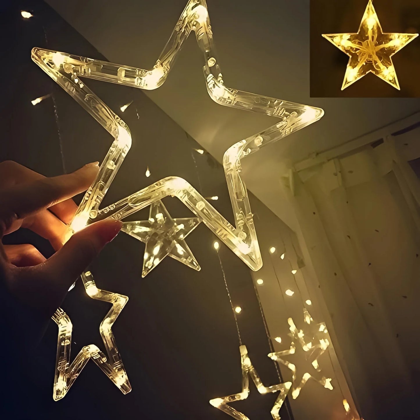 Stars Led Curtain String Lights With 8 Flashing Modes For Home Decoration