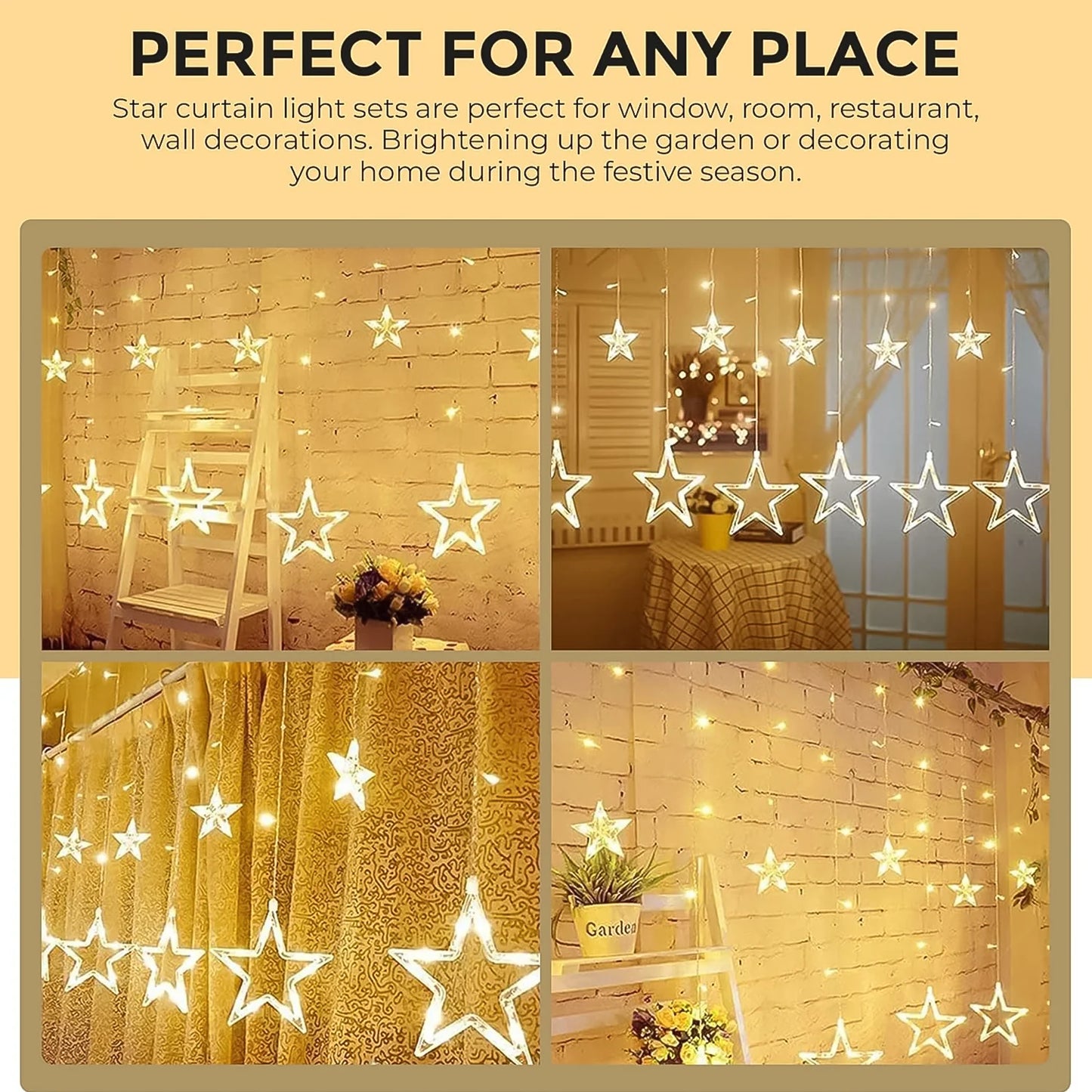 Stars Led Curtain String Lights With 8 Flashing Modes For Home Decoration