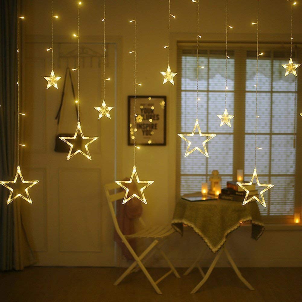 Stars Led Curtain String Lights With 8 Flashing Modes For Home Decoration