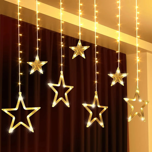 Stars Led Curtain String Lights With 8 Flashing Modes For Home Decoration